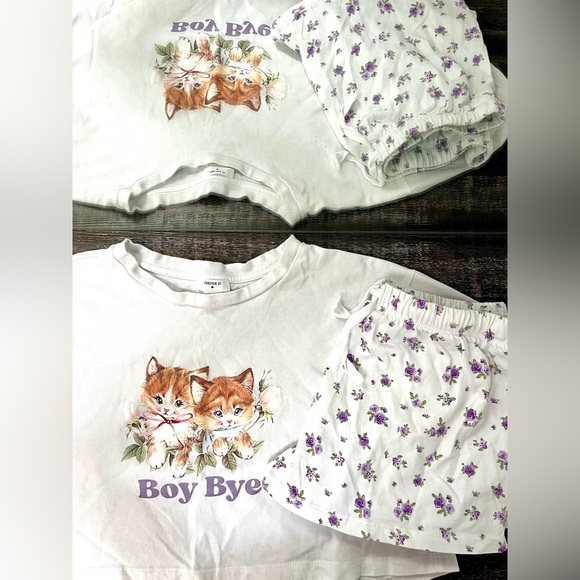 Forever 21 “Boy Bye” Kittens Floral Lounge Set - Picture 1 of 5